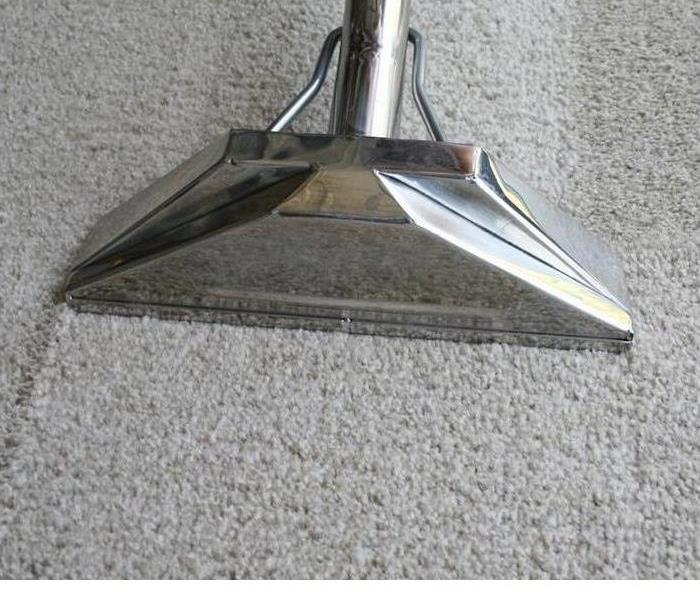 A carpet cleaning device is shown on a carpet
